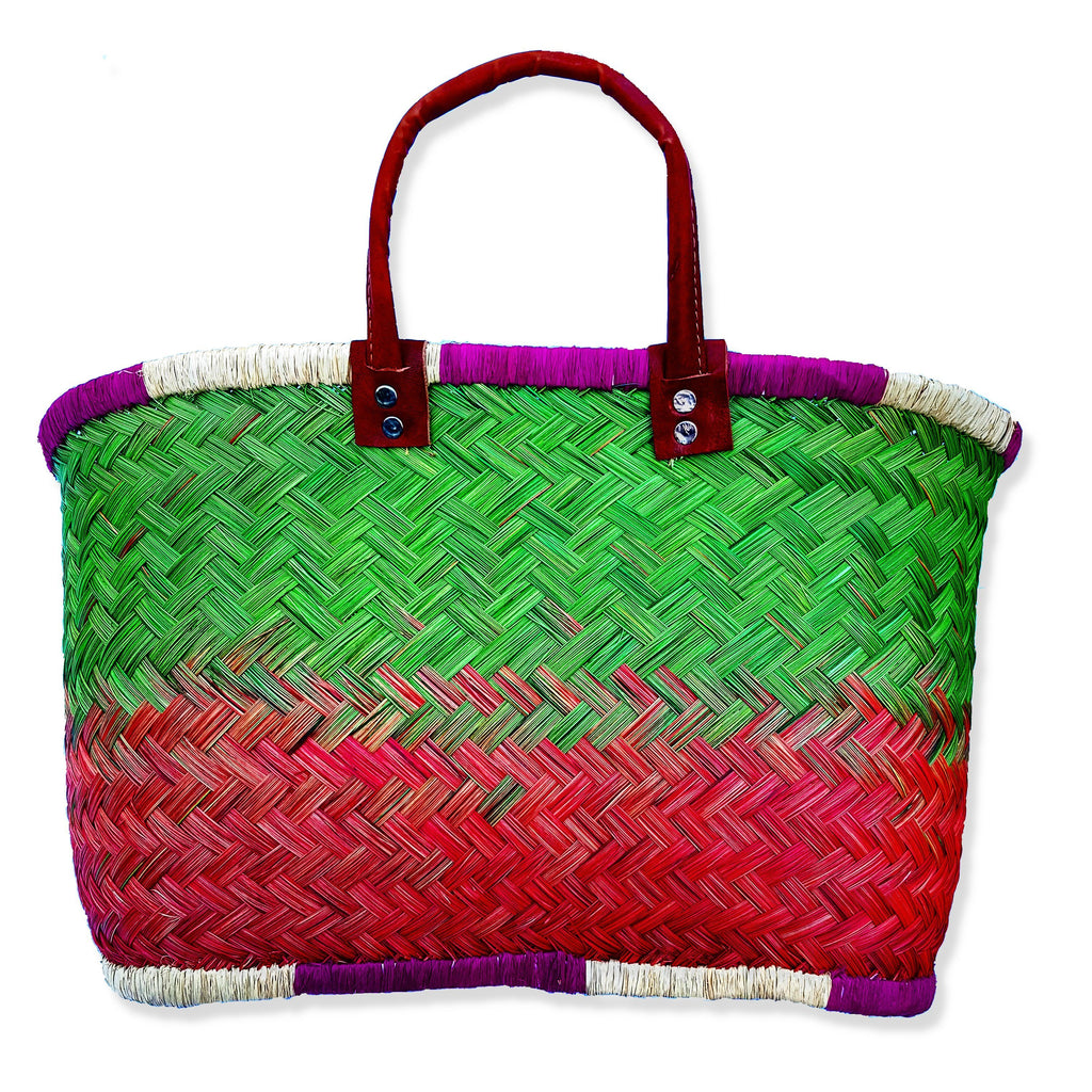 French Market Bag Handmade woven basket with Leather Handles Half