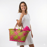 French Market Bag - Handmade woven basket with Leather Handles