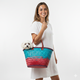 French Market Bag - Handmade woven basket with Leather Handles