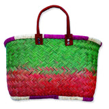 French Market Bag - Handmade woven basket with Leather Handles