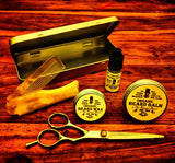 Organic Beard Oil, Balm, Wax, Comb, Scissors & Tin Grooming Kit by Revered Beard